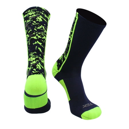 Digital Camo Crew Socks (Navy/Neon Green, Small)