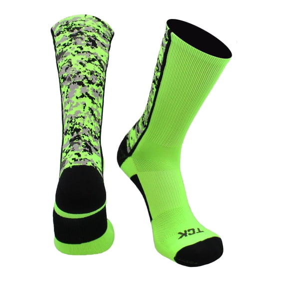 Digital Camo Crew Socks (Neon Green/Black, Small)