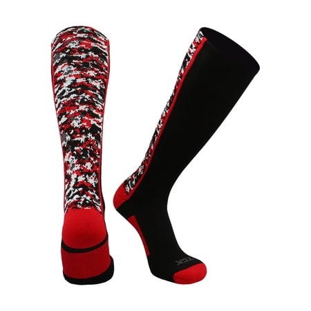 TCK Digital Camo OTC Socks for Youth & Adults - Black/Red, X-Large