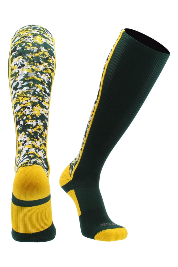 Digital Camo OTC Socks for Youth & Adults - Dark Green/Gold, Small