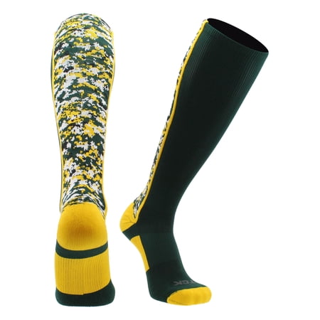 TCK Digital Camo OTC Socks for Youth & Adults - Dark Green/Gold, X-Large