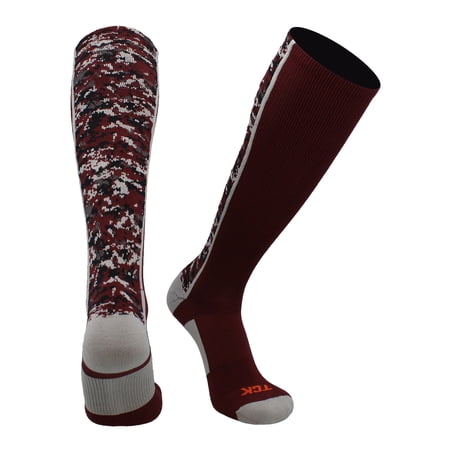 TCK Digital Camo OTC Socks for Youth & Adults - Maroon/Grey, Large
