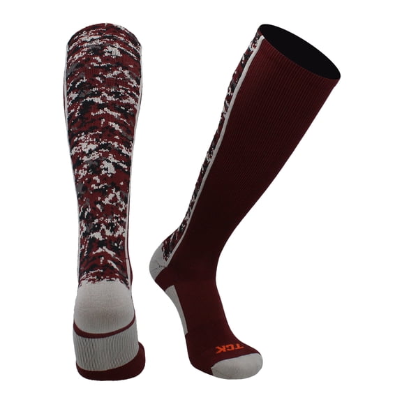 TCK Digital Camo OTC Socks for Youth & Adults - Maroon/Grey, Small