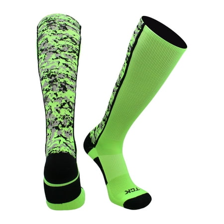 TCK Digital Camo OTC Socks for Youth & Adults - Neon Green/Black, Medium