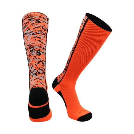 TCK Digital Camo OTC Socks for Youth & Adults - Neon Orange/Black, Medium