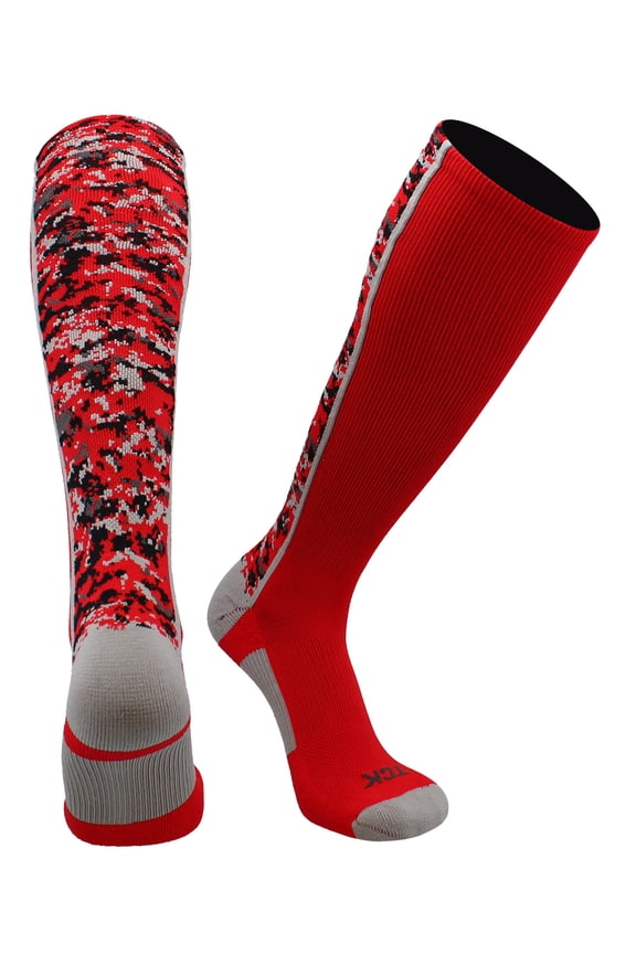 Digital Camo OTC Socks for Youth & Adults - Red, Medium