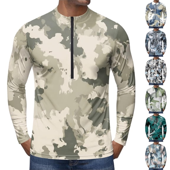 Digital Camo Quarter Zip Pullover for Men, Long Sleeve Moisture Wicking Tactical Jersey - Lightweight Quick Dry Outdoor Hiking Athletic Base Layer Top Dark Gray M