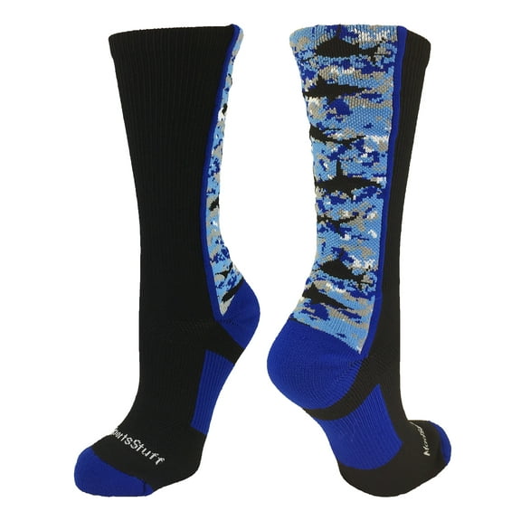 Digital Camo Shark Socks Crew  (Black/Blue/White, Medium)