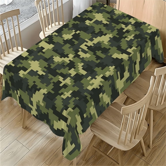 Digital Camouflage Rectangle Tablecloth 55 x 77.1 inches Green Camo Print for Dining Table, Desk, Outdoor Use