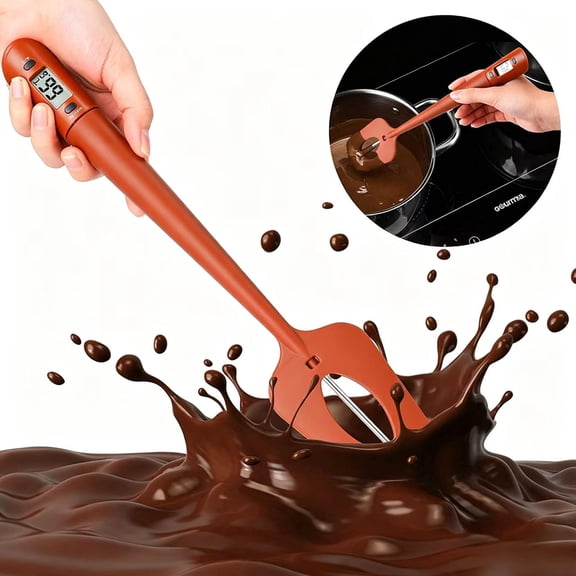 Digital Candy Thermometer, Candy Thermometer Spatula, Instant Read Kitchen Cooking & Spatula Thermometer Temperature Reader & Stirrer in One BPA Free Food Grade Material(Brown)