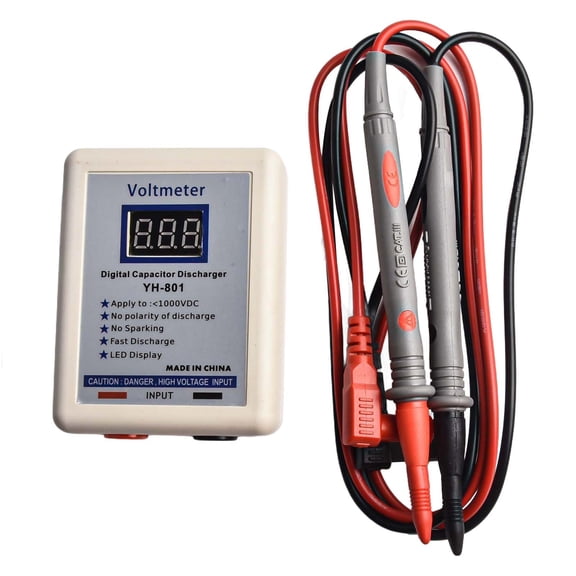 Digital Capacitor Discharge Tool 800V Fast Discharger with Voltmeter, Safe Spark-Free High Voltage Tester for Electronic, Blue/Red(Show in red)
