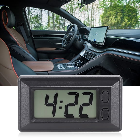 Digital Car Dashboard Clock with Calendar and LCD Display, Portable Electronic Date Monitor for Vehicle Interior Accessories, Black