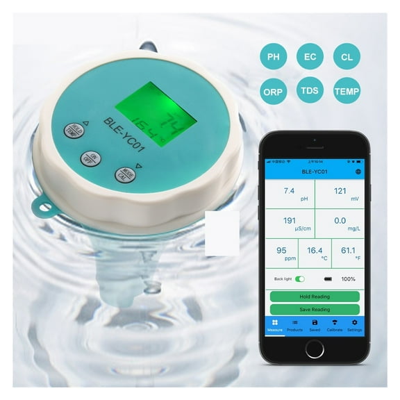 Digital Chlorine ORP EC TDS Temp PH Meter 6 In 1 Water Quality Tester ATC Smart APP Online Monitor For Swimming Pool ,Reliable