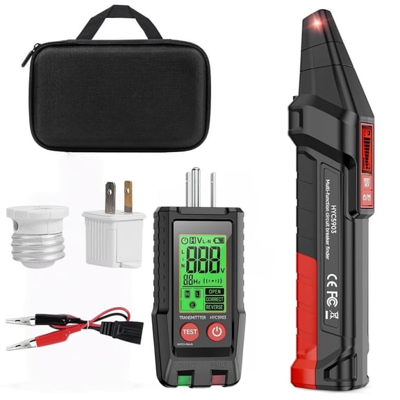 Digital Circuit Breaker Finder with LCD Display, Outlet Tester, Electrical Circuit Tracer Tool with Test & Flashlight, Includes Carrying Case and Adapters (1pcs)