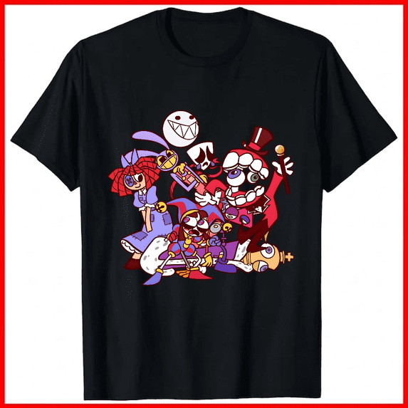 Digital Circus Cartoon Ensemble Fan Abstract Graphic Unisex T-shirt V18191, up to size 5XL
