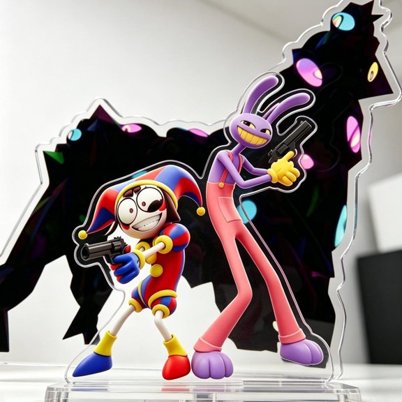 Digital Circus Clown and Rabbit Duo Acrylic standee 15cm, Animated Web Series Fan Art Desk Decor, Collectible Gift for