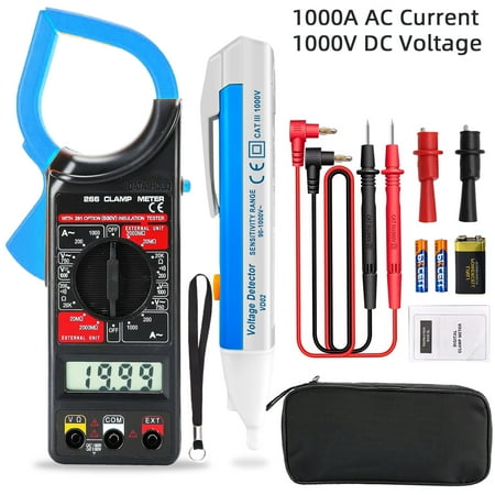 Digital Clamp Meter 1000V Electrical Voltage Test Kit AC DC Voltage Tester Resistance Insulation Test Pen Voltage Tester Set Electrical Tools Test Pouch and Batteries Data Hold Function