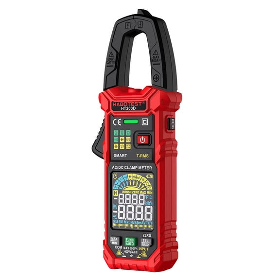 Digital Clamp Meter, HT203D High Precision Clamp Meter with LED Flashlight Voltage Tester Measuring 600V AC DC Voltage Resistance Capacitance