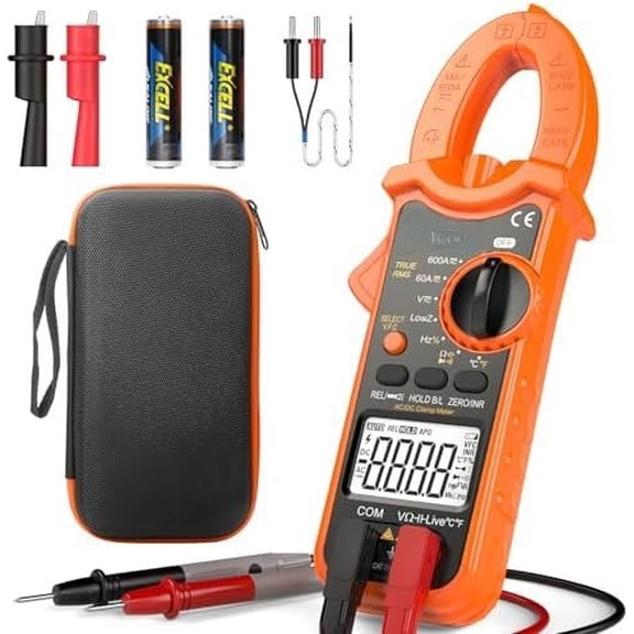 Digital Clamp Meter Multimeter 6000 Counts TRMS Tester Amp Meter for Current/,Resistance,Capacitance,Frequency,Duty Cycle,Temperature,Continuity,Diode,NCV,Live Wire Test