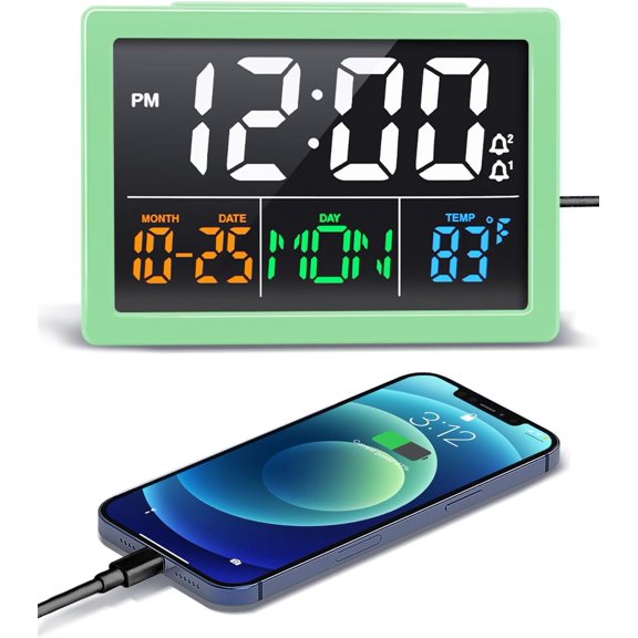 Digital Clock, with 5.5" Large Time Display, Adjustable Volume, 6 Level Brightness, Settings, , Temperature Detect, Snooze, Clocks for , Bedside, Desk,