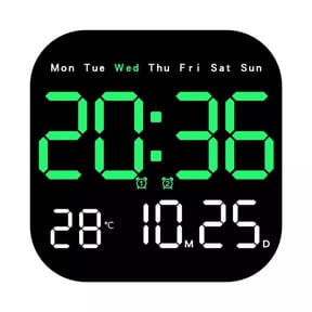 Digital Clock, 7.2" Display Digital Wall Clock with Remote Control, Adjustable Brightness Calendar Clock with Day and Date, Indoor Temperature, for Home, Office
