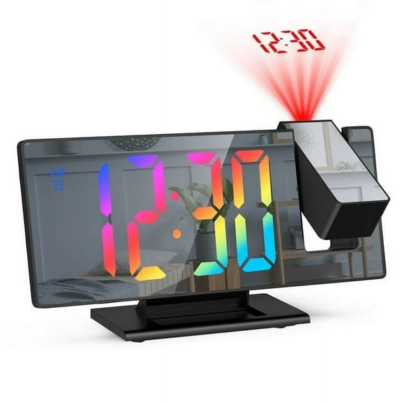 Digital Clock, AMIR 180° Projection Alarm Clock 7.8'' LED Mirror Display Snooze Function Digital Alarm Clock for Bedroom Kids Elderly Home Office