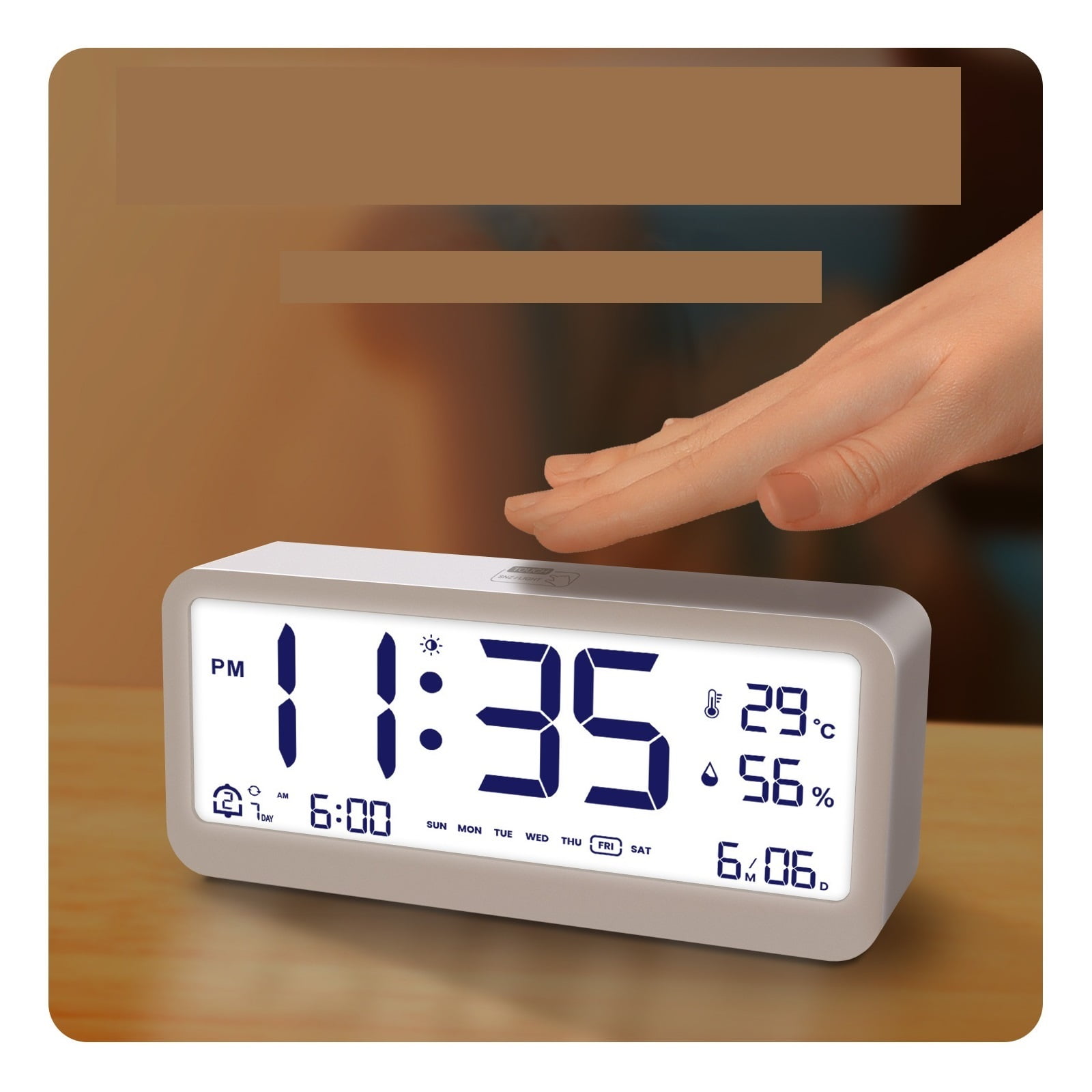 Digital Clock LED Brightness Adjustable Temperature Humidity Displaying Clock Modes Auto-Dimming ,Fast Response