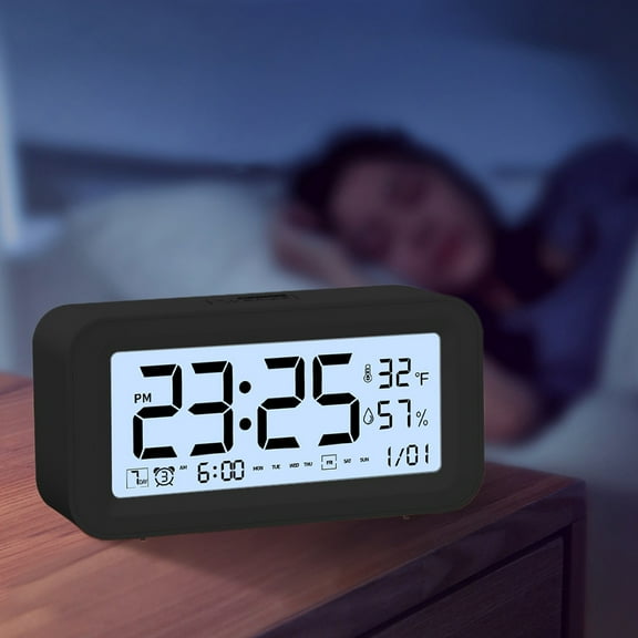 Digital Clock LED Display with Snooze, QQZ Stereo Digital Alarm Clock 12/24H Countdown Timer, ABS Battery Powered Bedside Desk Clock for Home Office, Black