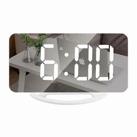 Digital Clock Large Display, LED Alarm Clocks Mirror Surface for Makeup with Diming Mode, 3 Levels Brightness, Dual USB Ports Modern Decoration for