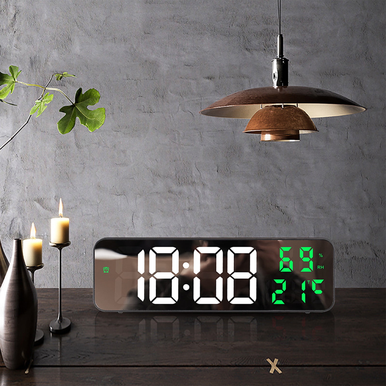 Digital Clock Large Display, LED Electric Alarm Clocks Mirror Surface