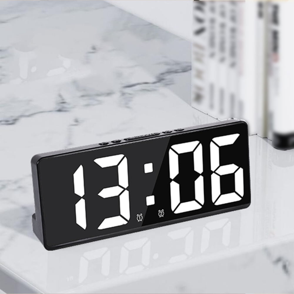 Digital Clock Large Display Mirror LED Bedroom Alarm Clocks with Dual