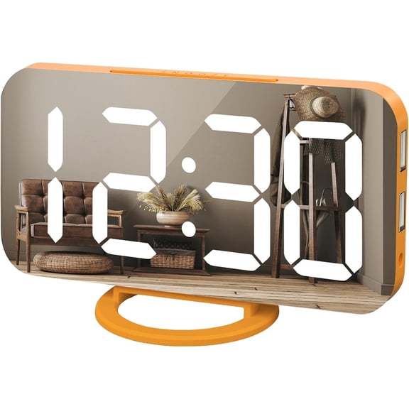 Digital  Clock, Large Mirrored LED Display, with USB Charger, Snooze Function Dim Mode Wall  Beside Desk Clock for Bedroom