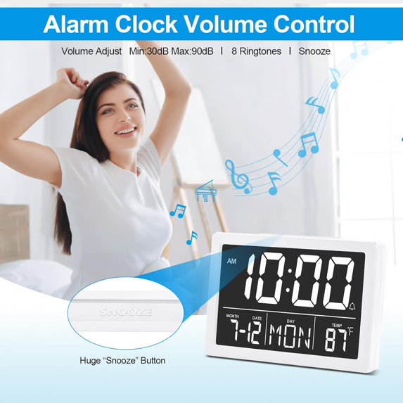 Digital Clock, Small Clock/Table Clock, 12/24H, Adjustable Brightness/Volume, Temperature Detect, Snooze, Desk Clock for Bedroom, Bedside, Living Room, Office, Living Room(Black)