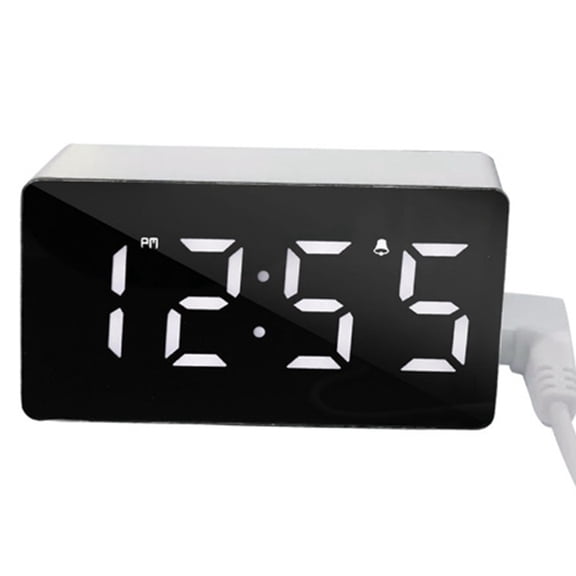 Digital Clock TEMP Date 3 Alarms Power-Off Memory Table Clock USB Powered Always on 12/24H Night Mode LED Clock White