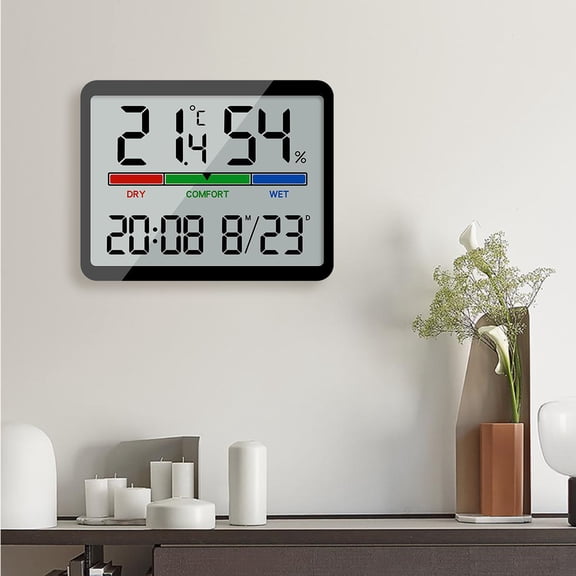 Digital Clock Temperature Humidity - 3.54x2.76x0.63in, Large Screen Display Alarm Clock with Date Wireless Wall Mount Desk Stand for Home Office Bedroom