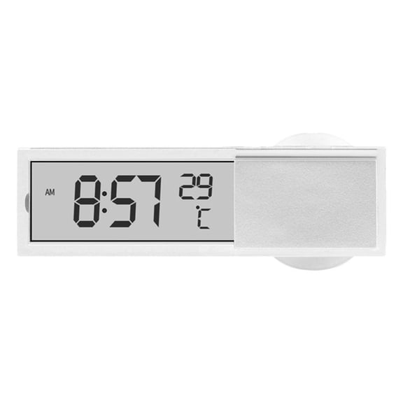 Digital Clock Thermometer with Suction Cup, Portable Time & Temperature Display, Silver, 1 Count