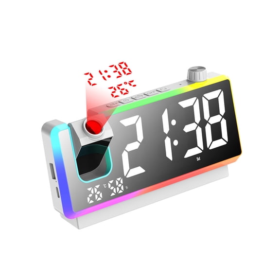 Digital Clock With Whirling Color Surrounding Light 180° Wall Projection And Customizable Drowse Function