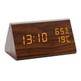 thumbnail image 1 of Digital Clock Wood Triangular Led Alarm Clock Table Humidity Temperature, 1 of 6
