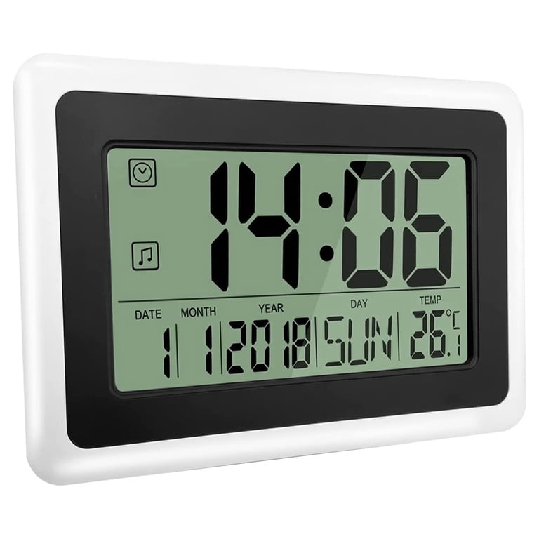 Digital clock with calendar & temperature, lcd screen with extra digits,  easy to read and set - walmart.com