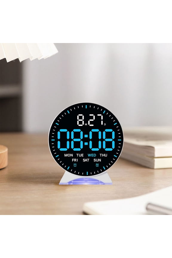 Digital Clock with LED Display, Date Day Temperature & DST, Adjustable Brightness, Battery or USB Powered Desk Clock for Bedroom Office
