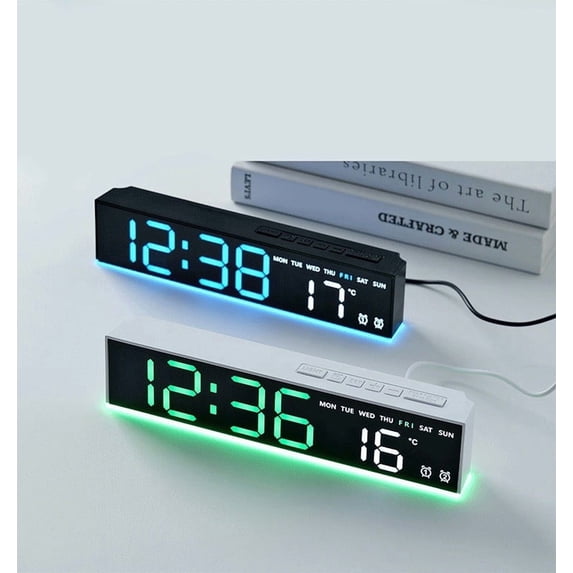 Digital Clock with Temperature and Date Display, LED Bedroom Clock with DST, Dimmable Brightness, USB or Battery Powered for Nightstand, Desk, Office