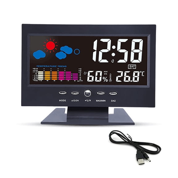 Digital Clock with Voice Control, Temperature Humidity Alarm & Snooze Function for Home