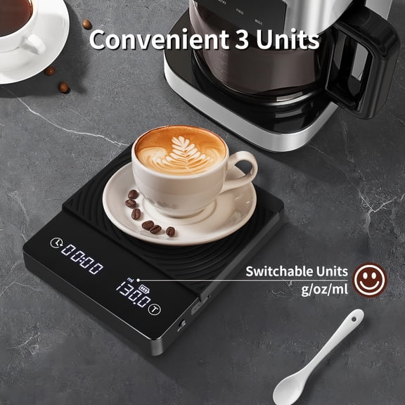 Digital Coffee Scale with Built-in Timer and 0.1g Precision, USB-C Rechargeable, 4.4 lb Capacity with LED Display for Precise Brewing, Baking, and Cooking