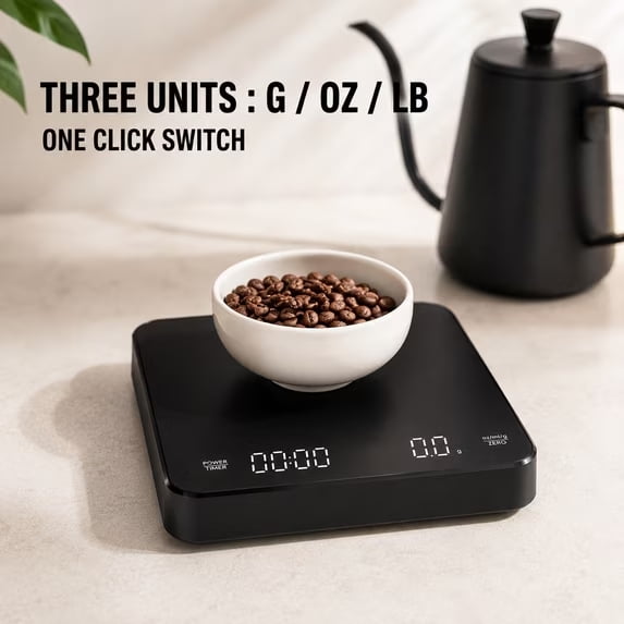 Digital Scale, AMIR 3kg/0.1g Coffee Scale Rechargeable Pour-Over Digital Coffee Scale with Touch Sensor LED Display Precise Scale for Kitchen Home Office