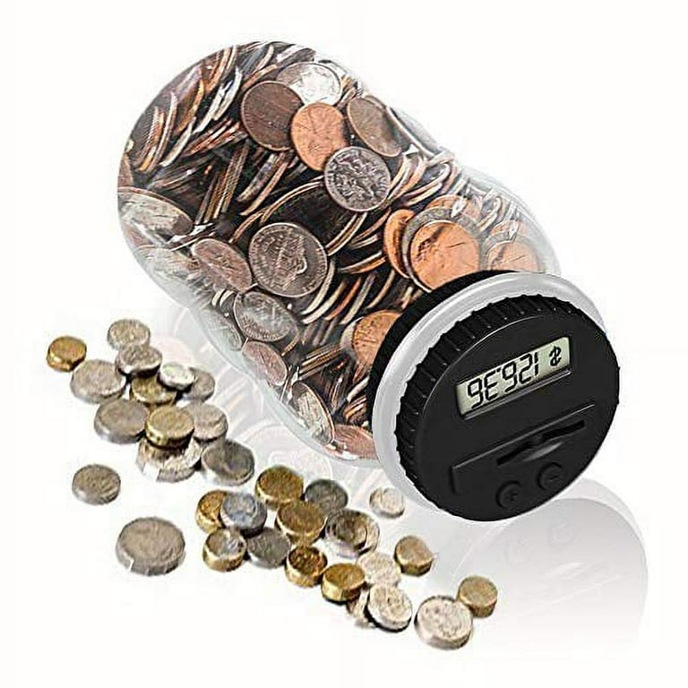 Digital Coin Bank, HeQiao Clear LCD Piggy Bank Simple Auto Counting Large  Money Box Coins Savings Jar for US Coins (Silver) 