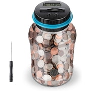 Rirool Digital Coin Bank with LCD Counter - Automatic Money Saving Jar for Adults & Kids, Large 1.8L Capacity Piggy Bank Blue, Gift for Christmas/Birthdays