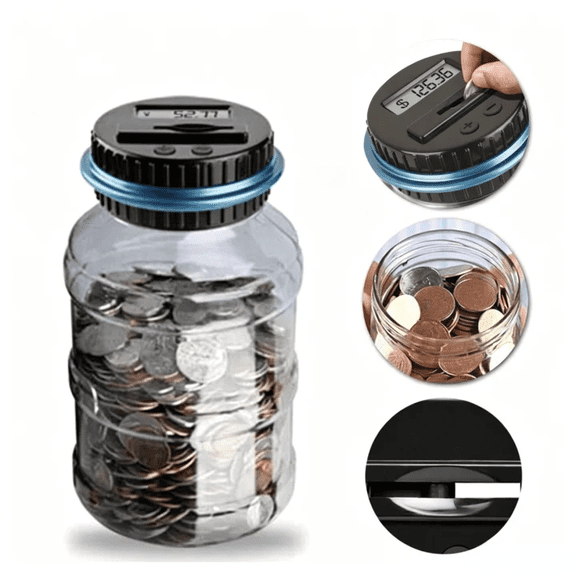 Digital Coin Counting Money Jar Manual Adjustment Buttons LCD Display Saving Bank,Clear ABS Large Capacity Storage Container for Change
