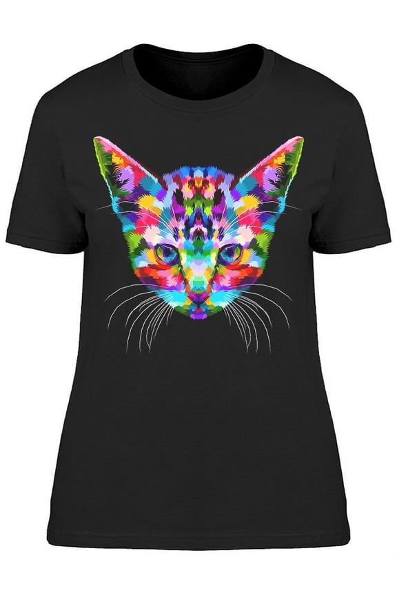 Digital Colorful Cat Kitten Face T-Shirt Women -Image by Shutterstock, Female x-Large
