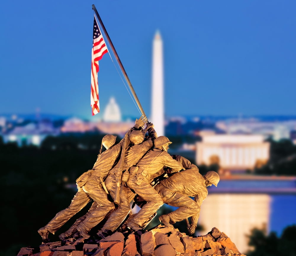 Digital Composite Iwo Jima Memorial with Washington Monument in the background Arlington National Cemetery Arlington Virginia USA Canvas Art - Panoramic Images (24 x 24)