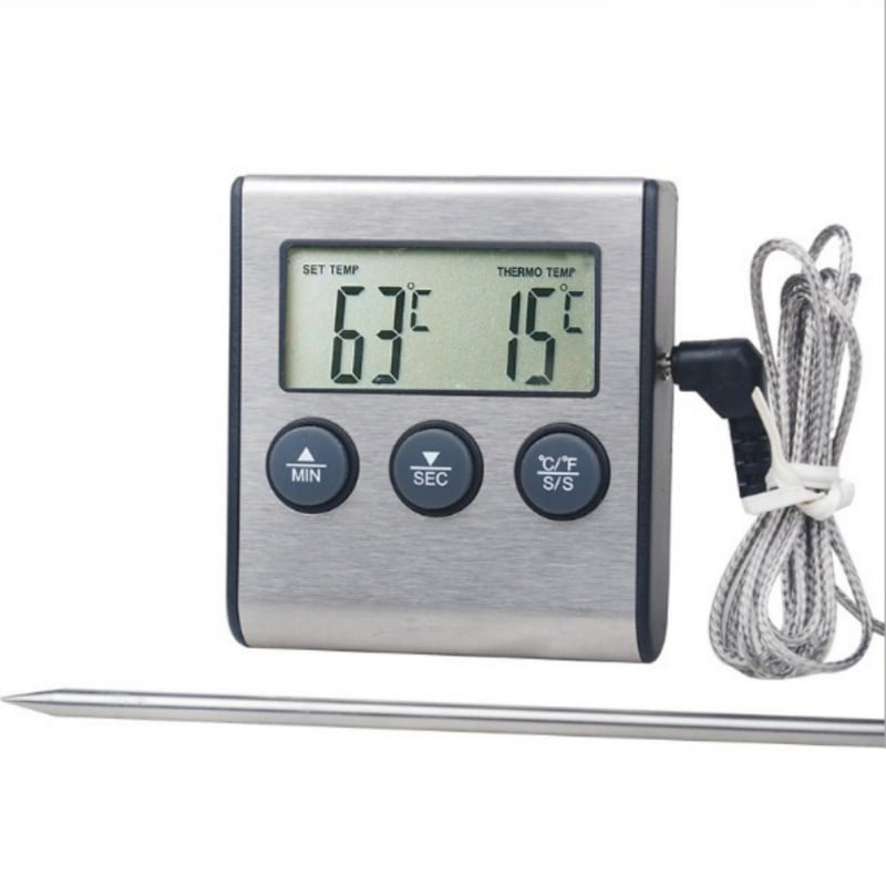 Digital Cooking Food Meat Thermometer Range 32°F to 482°F Kitchen Food Thermometer Timer for Oven Kitchen Candy BBQ Grill Stainless Steel Temperature Probe, Silver